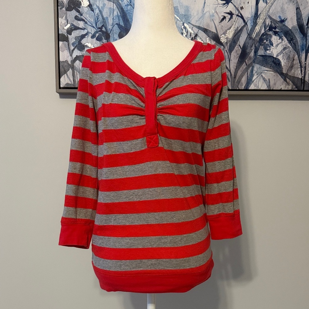 Lux Red and Gray Striped Long Sleeve Top